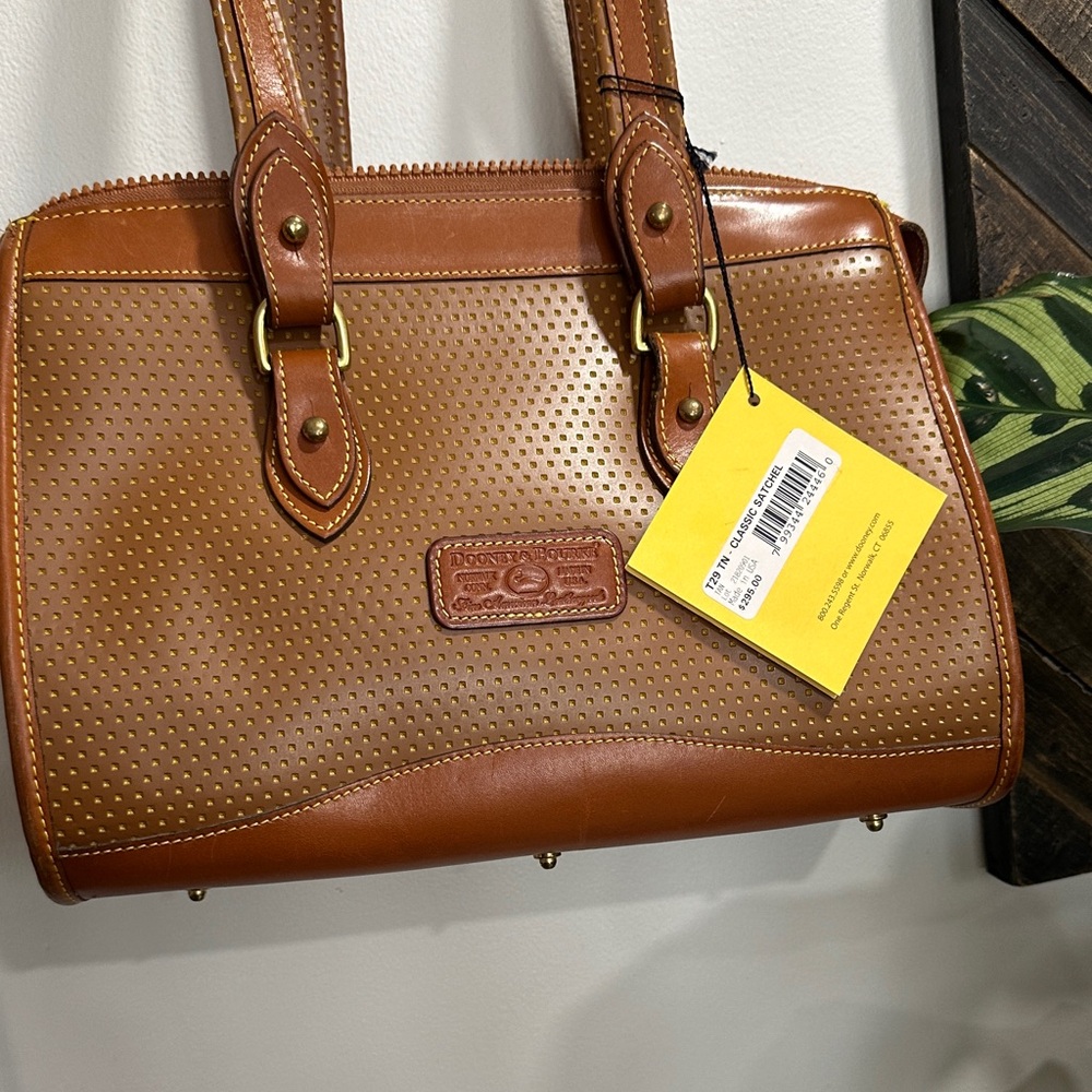 Dooney & Bourke Brown Polka Dot Leather-Trim Tote